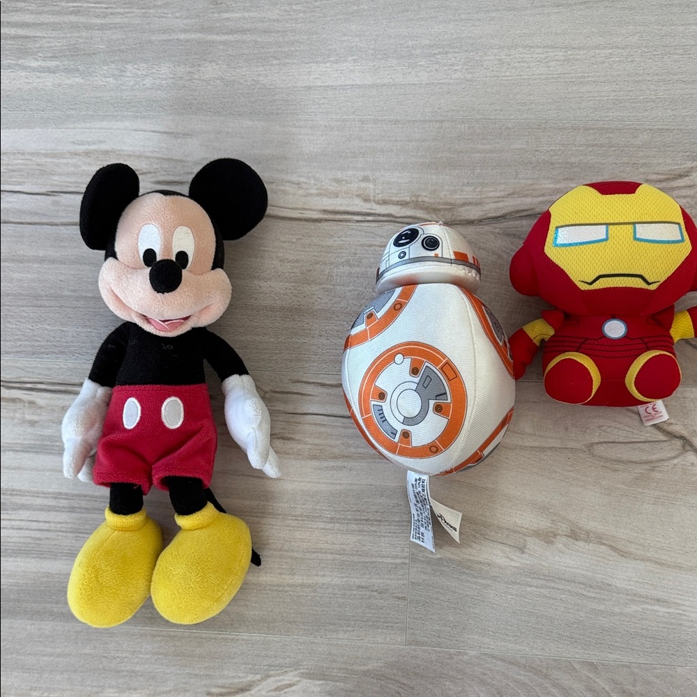 Disney Plush Trio - Mickey Mouse, BB-8, Iron Man